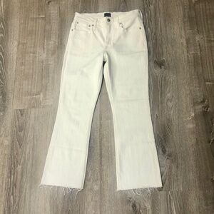 J.Crew Mid Rise Flare Crop Jeans- White Raw Hem- Size 27